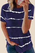 Blue Tie-dye Stripe Casual T-Shirt