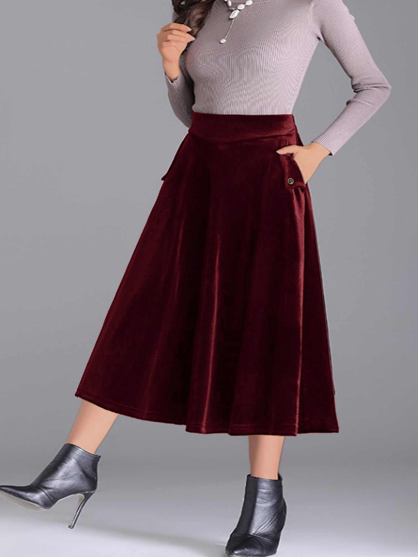 Elegant Velvet A-Line Midi Skirt