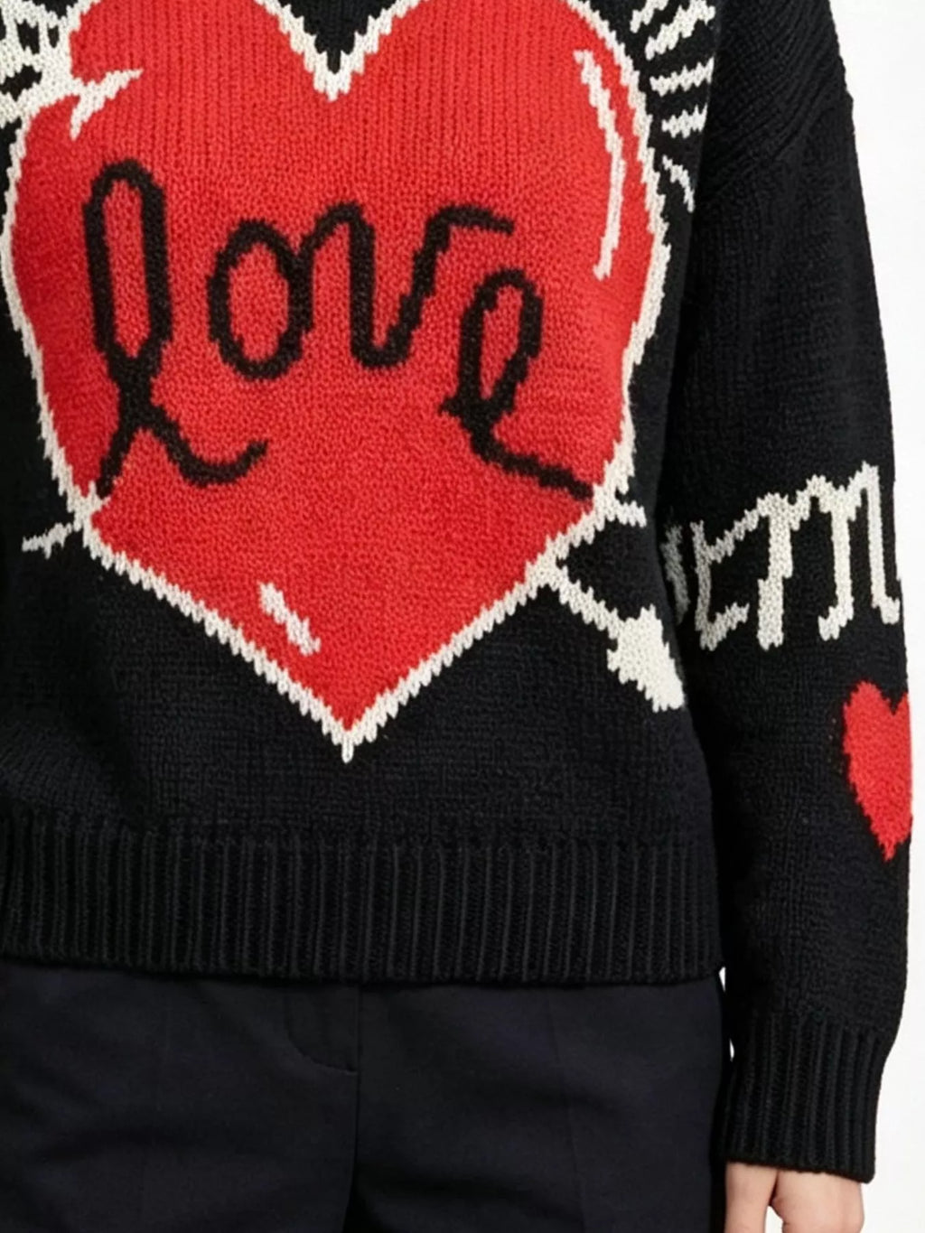 Heart Round Neck Ribbed Sweater