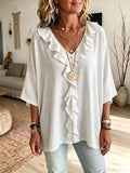 Full Size Ruffled V-Neck 3/4 Sleeve Blouse Plus Size