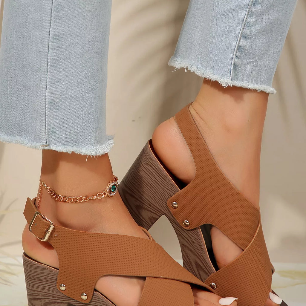 Crisscross Block Heels Sandals