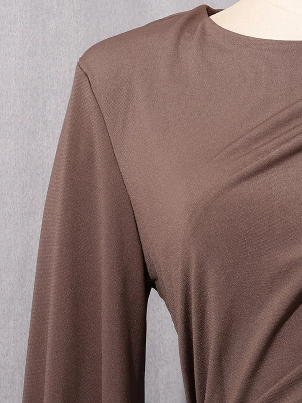 Ruched Long-Sleeve Maxi Dress with Cutout Detail