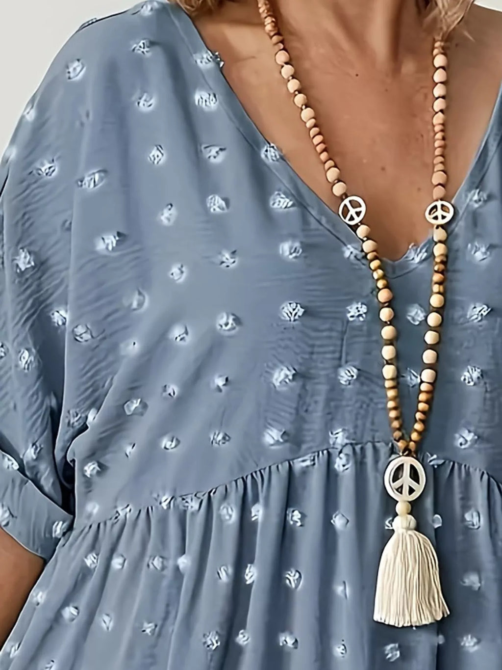Plus Size Swiss Dot V-Neck Casual Blouse