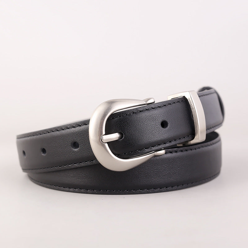 Classic Leather Belt with Silver Buckle