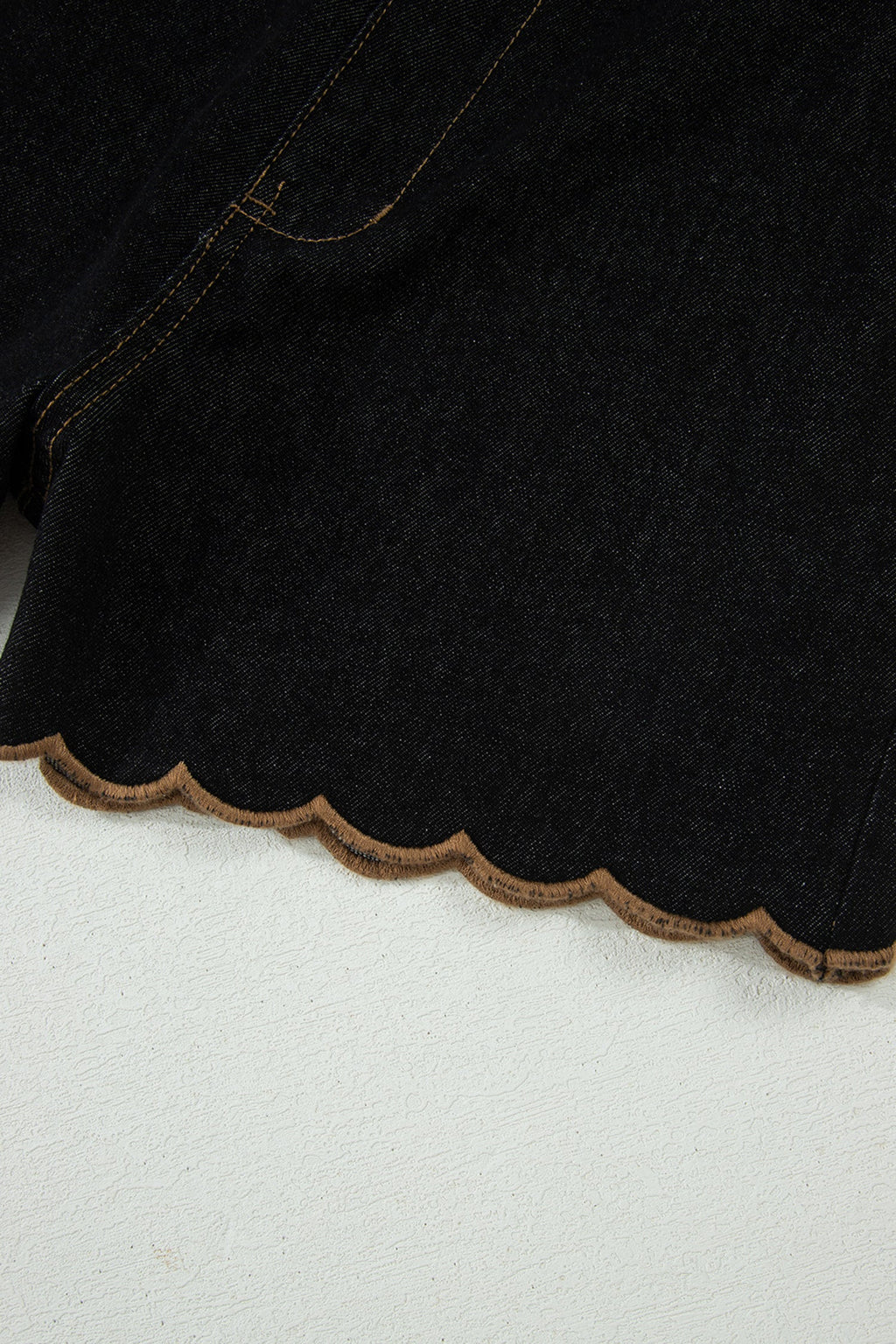 Black Embroidered Scalloped Trim Relaxed Denim Shorts