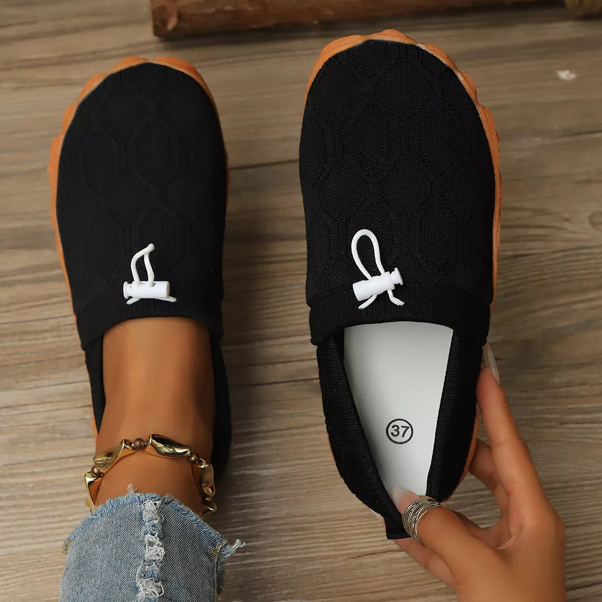 Round Toe Drawstring Slip-Ons