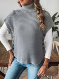 Ribbed Turtleneck Sweater with Side Button Detail