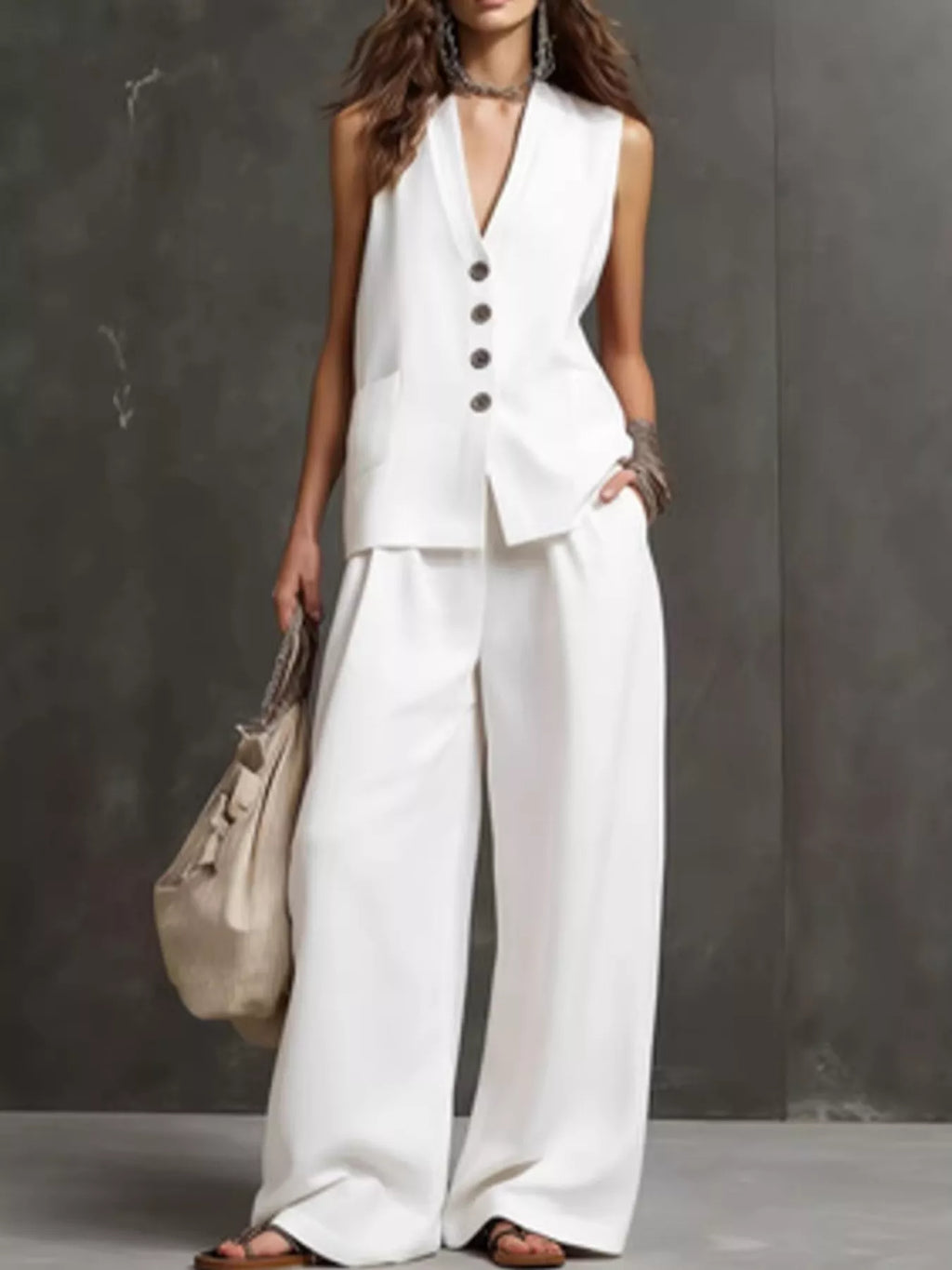 Sleeveless Vest and Wide-Leg Pants Set