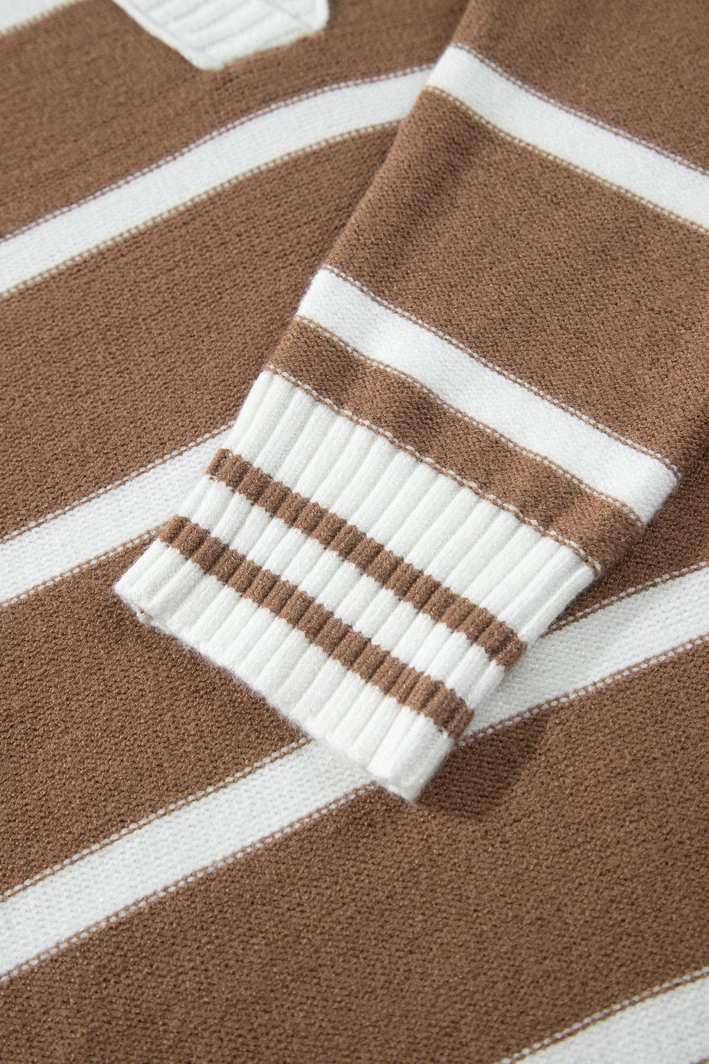 Plus Size Stripe Collared V-Neck Exposed Seam Sweater