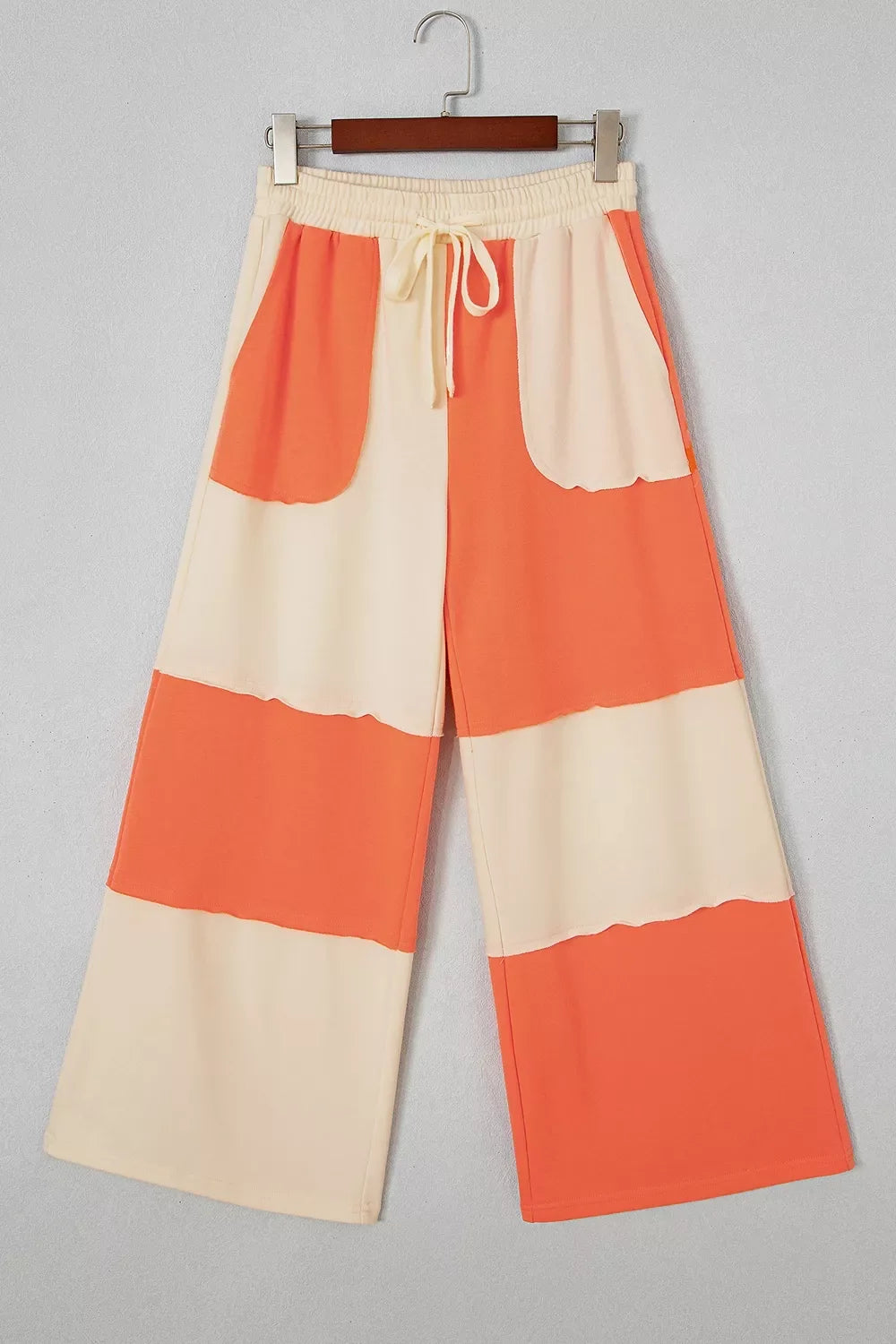 Raw Seam Colorblock Wide Leg Ankle Length Casual Pants