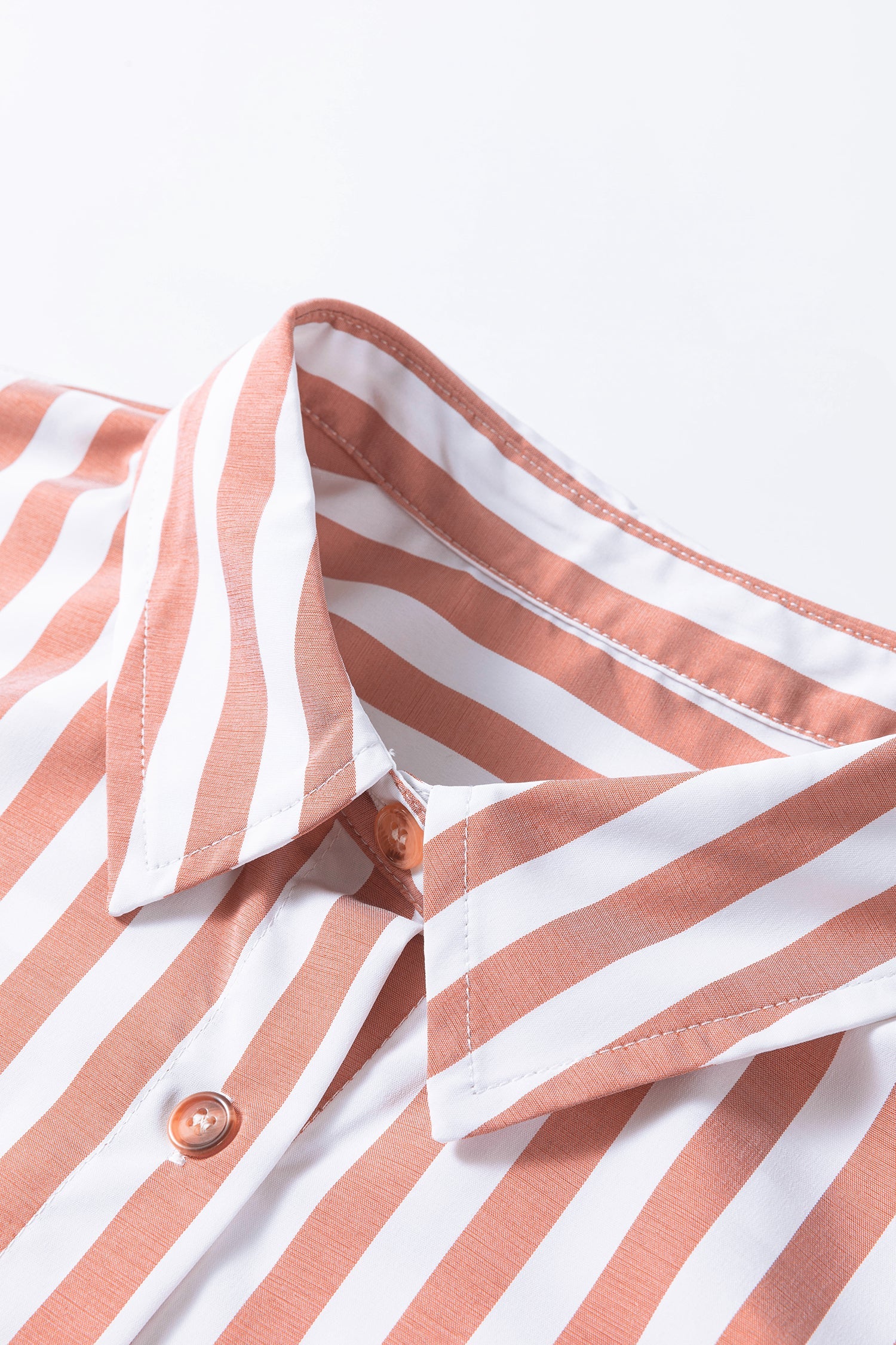 Khaki Stripe Collar Button Front Bracelet Sleeve Ruffle Hem Shirt