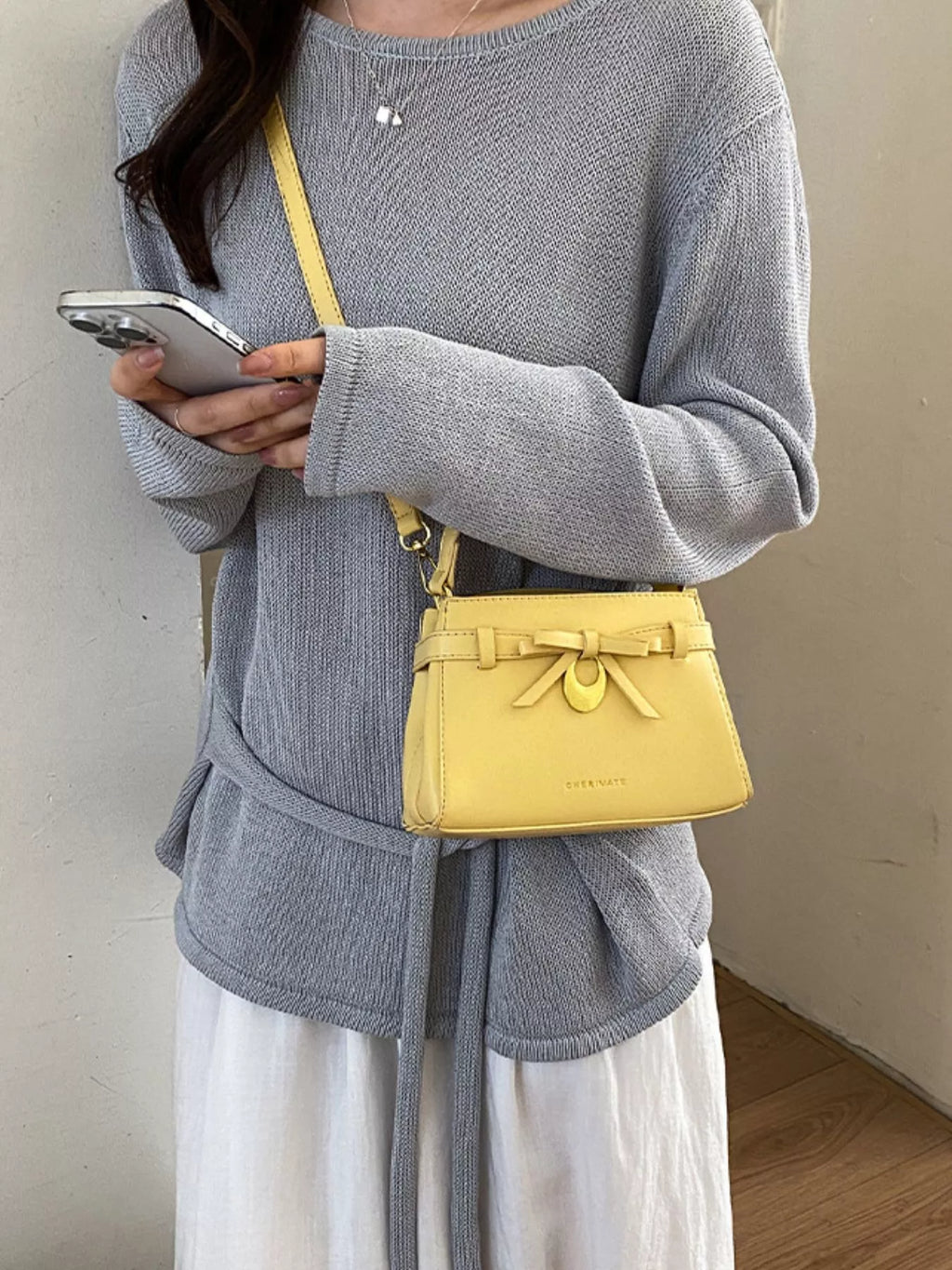 Bow PU Leather Crossbody Bag