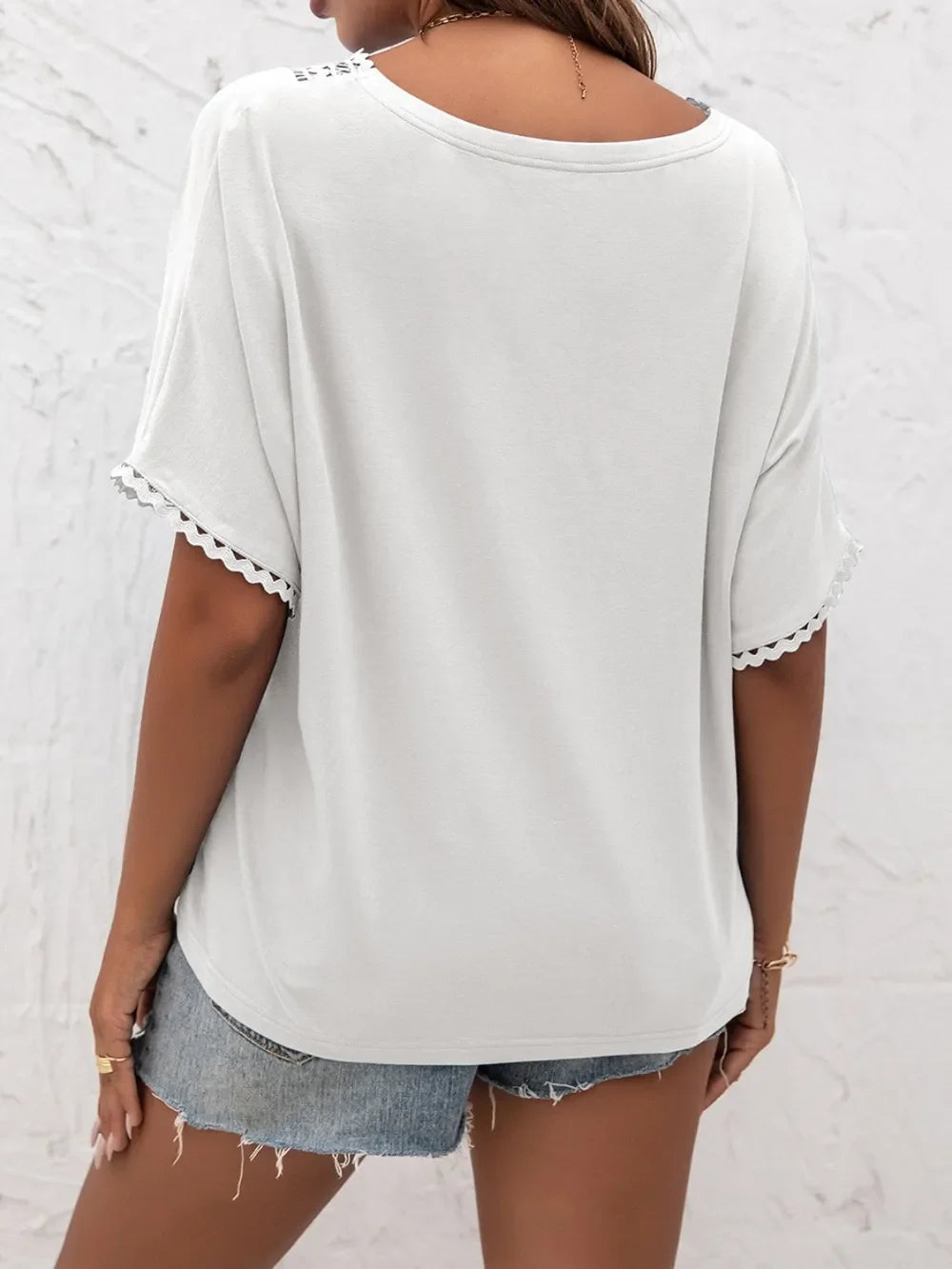 Ivy Lane Lace Detail V-Neck T-Shirt