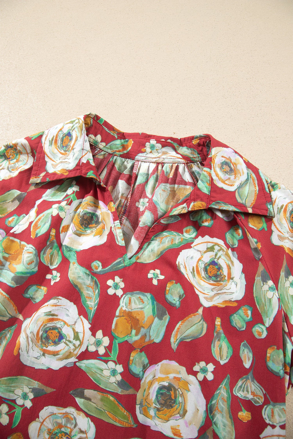 Red Floral Print Half Sleeve Short Shift Dress