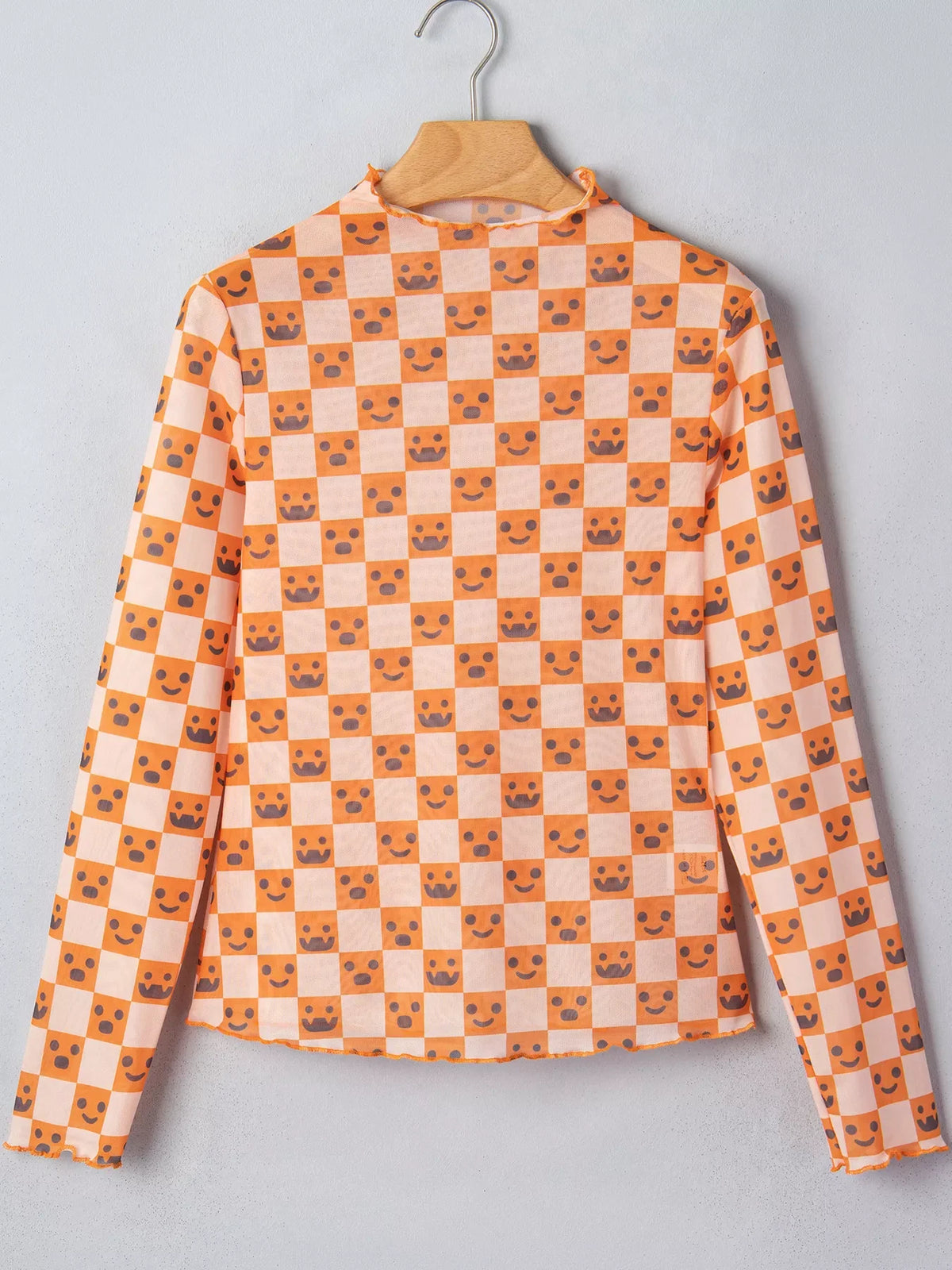 Abstract Halloween Pattern Long Sleeve Mock Neck Blouse