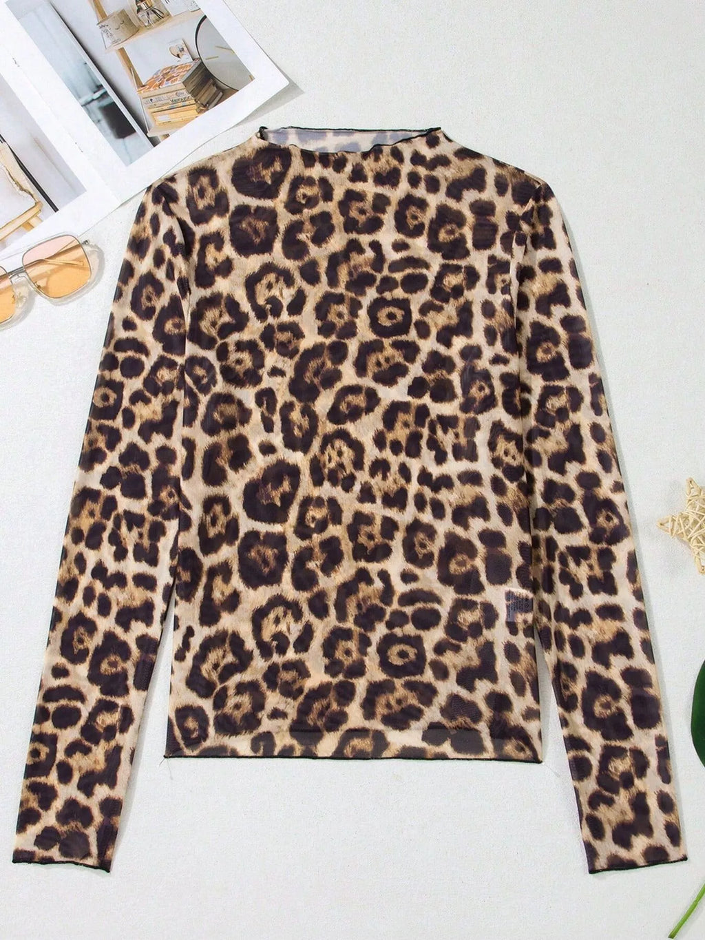 Printed Mesh Long Sleeve Slim Fit Top
