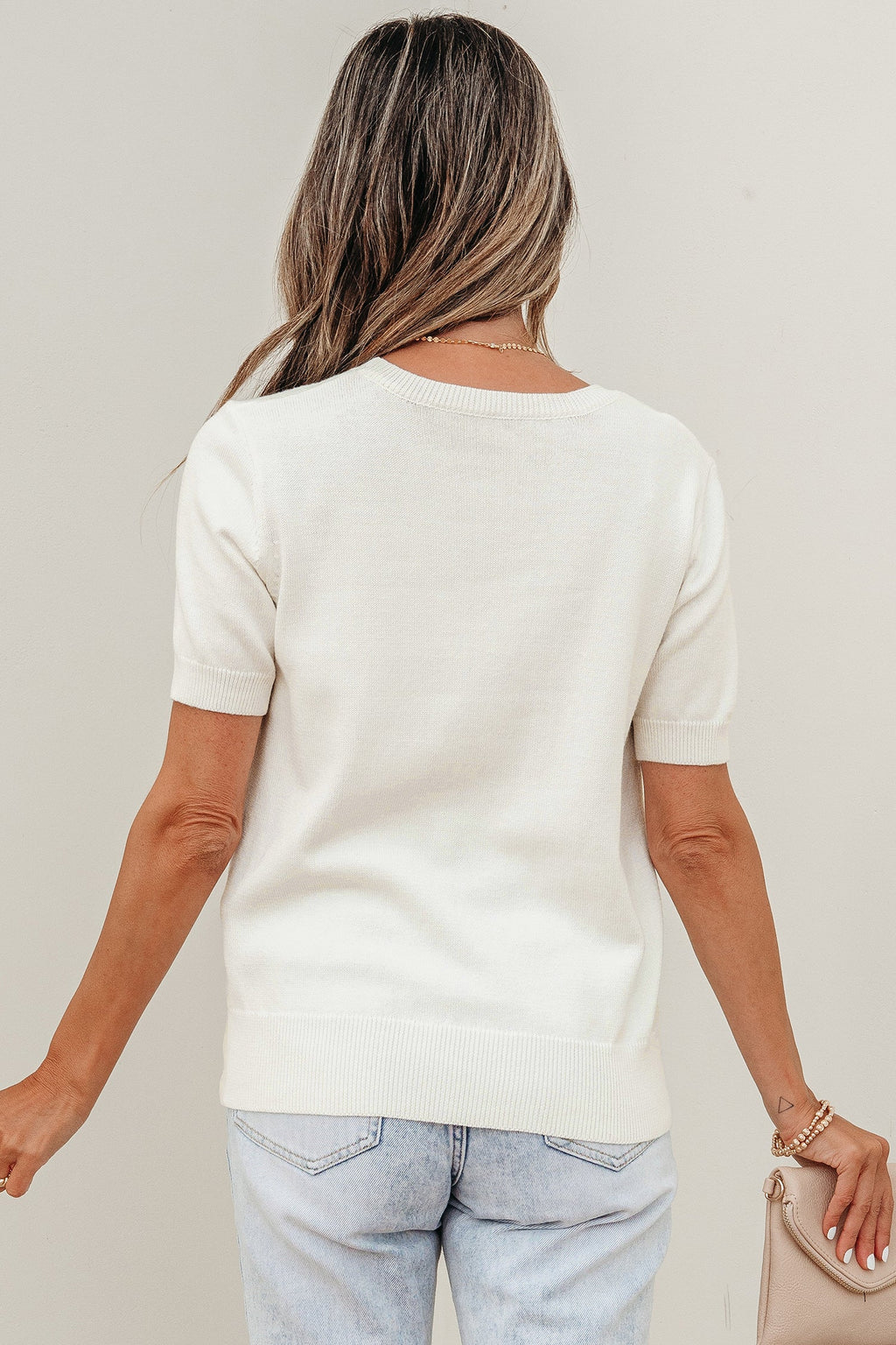 White Wild West Horse Head Printed Short Sleeve Sweater