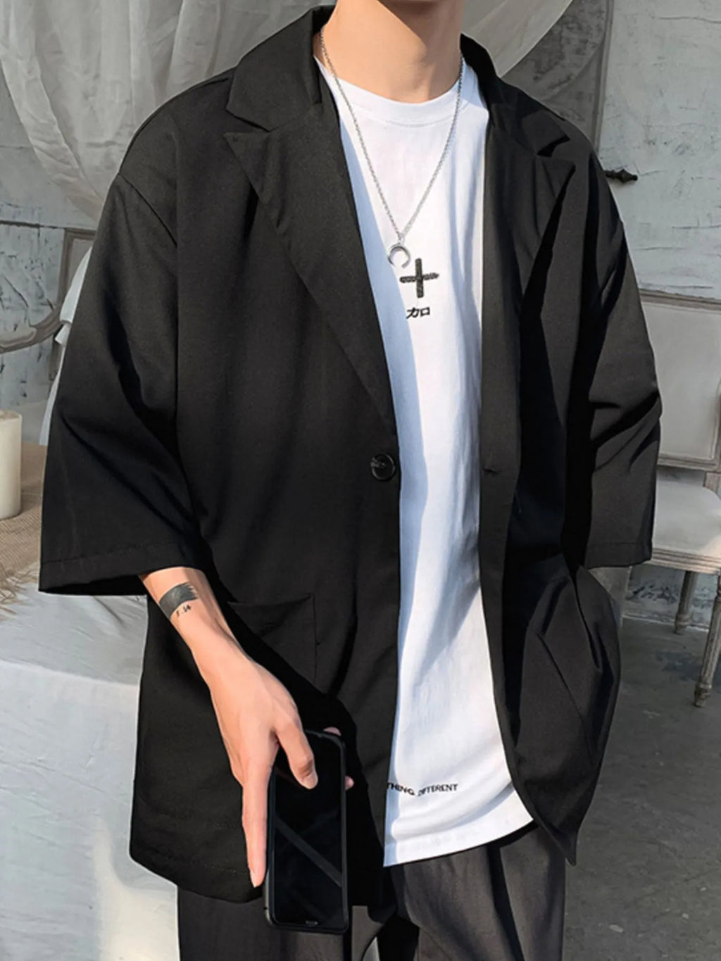 Men's One Button Long Sleeve Blazer
