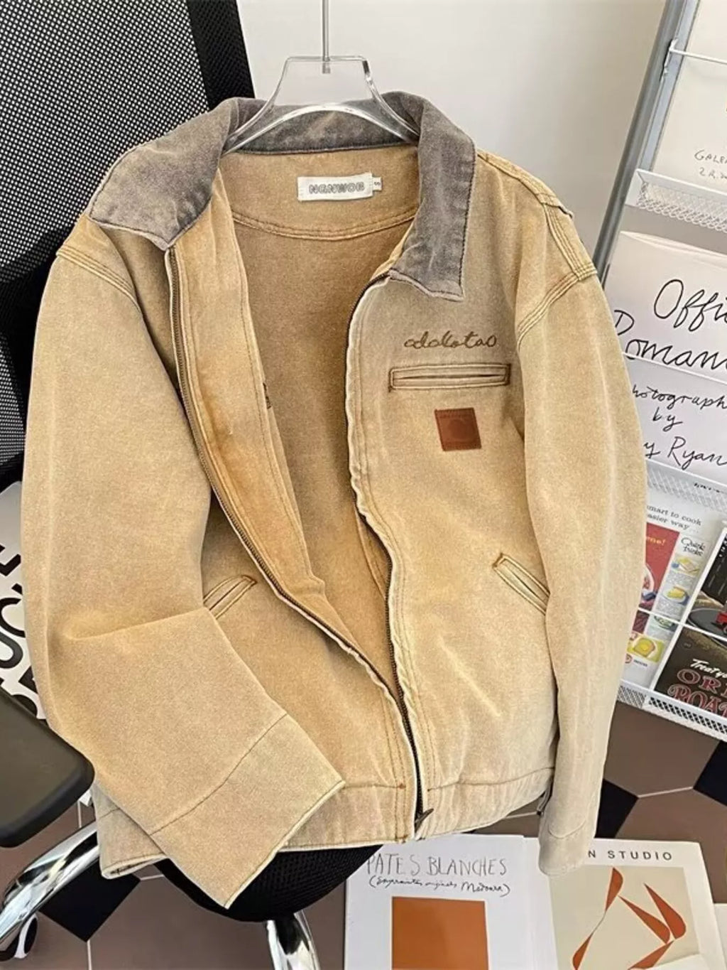Men's Zip Up Washed Denim Jacket