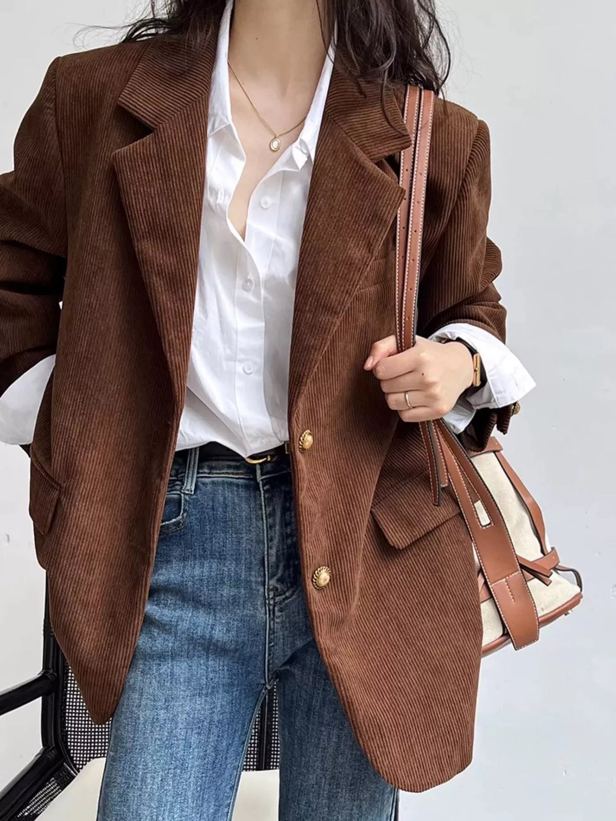 Corduroy Lapel Collar Blazer
