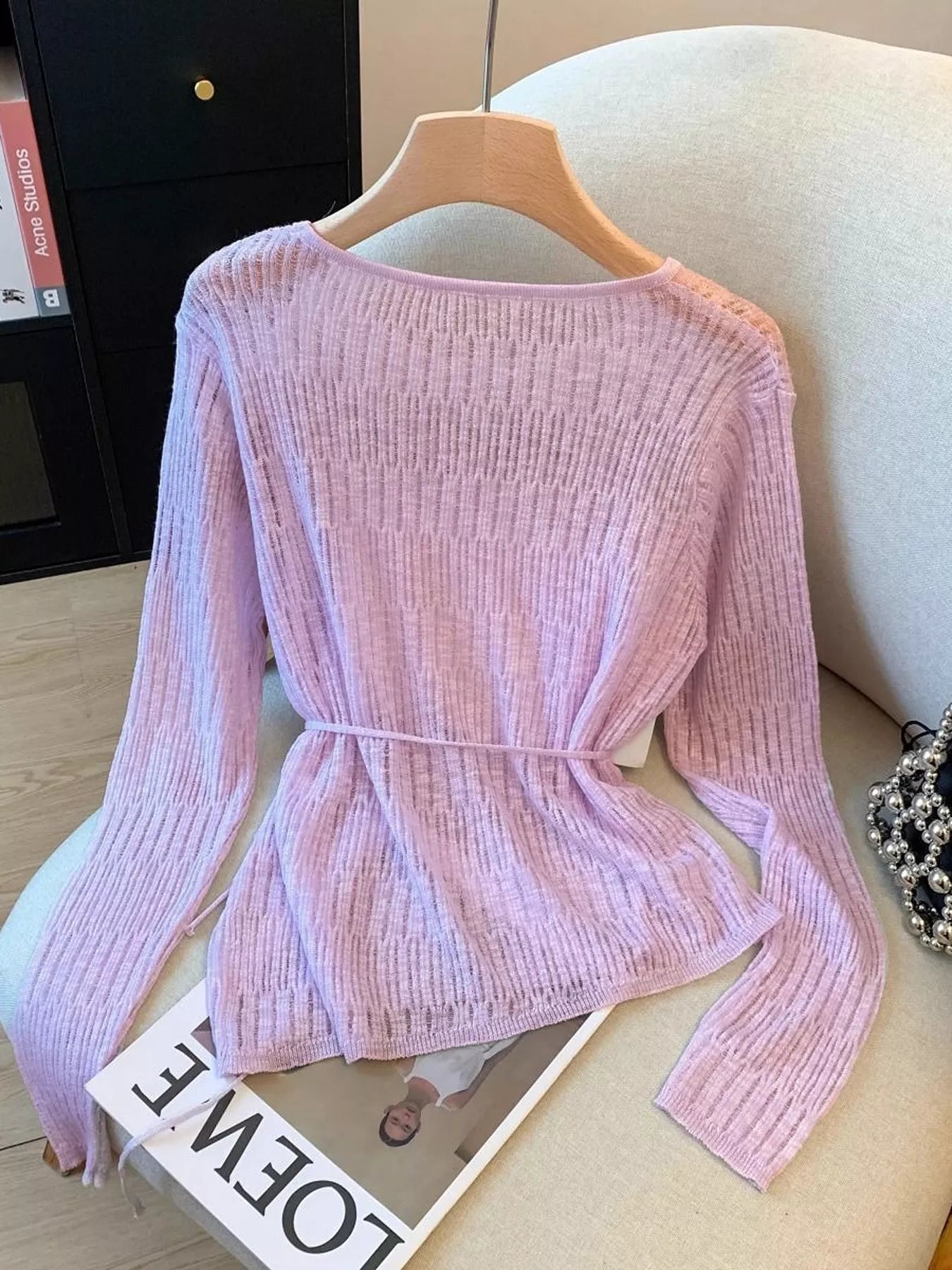 Long Sleeve Knit Top with Tie Detail