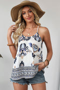 Blue Bohemian Fashion Print Spaghetti Straps Loose Tank