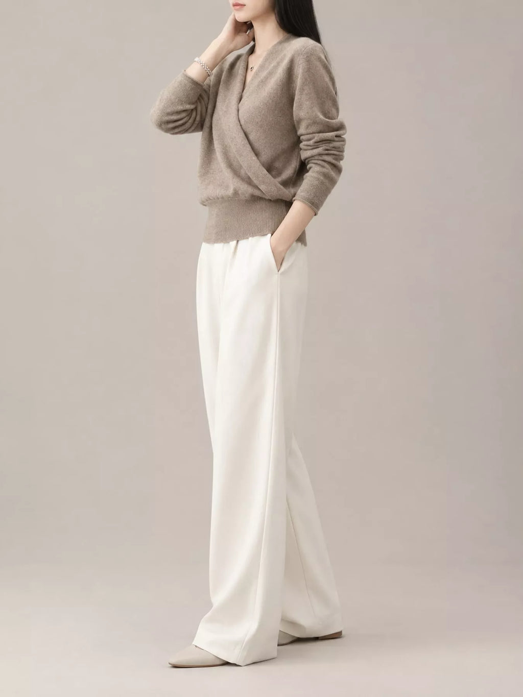 Wrap-Front Long Sleeve Sweater