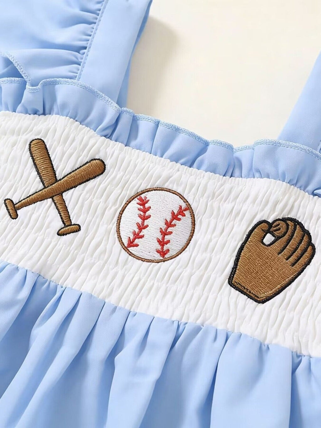 Children's Baseball Embroidered Ruffle Trim Top and Shorts Set