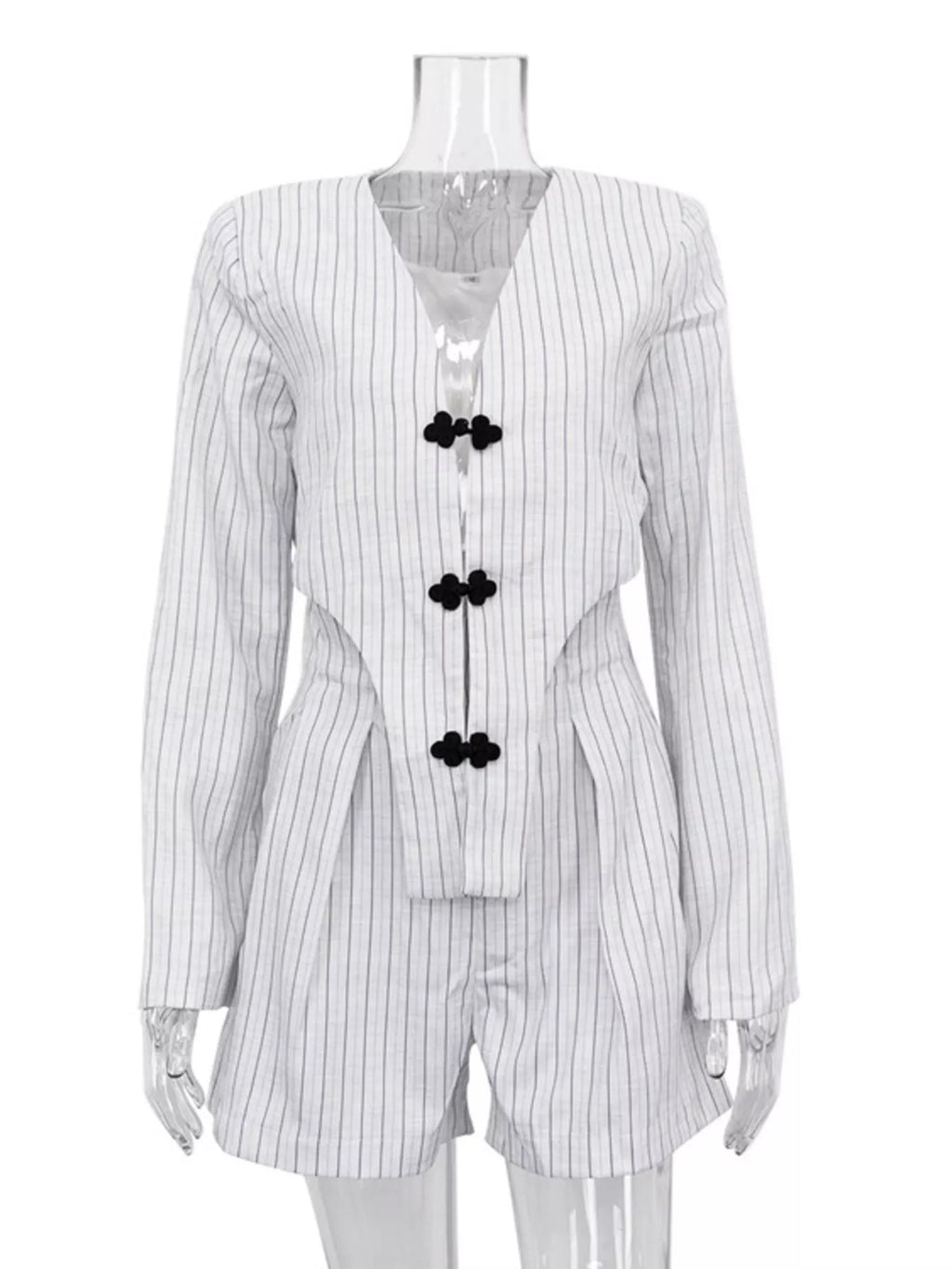 Pinstripe Cropped Blazer and Pleated Shorts Set