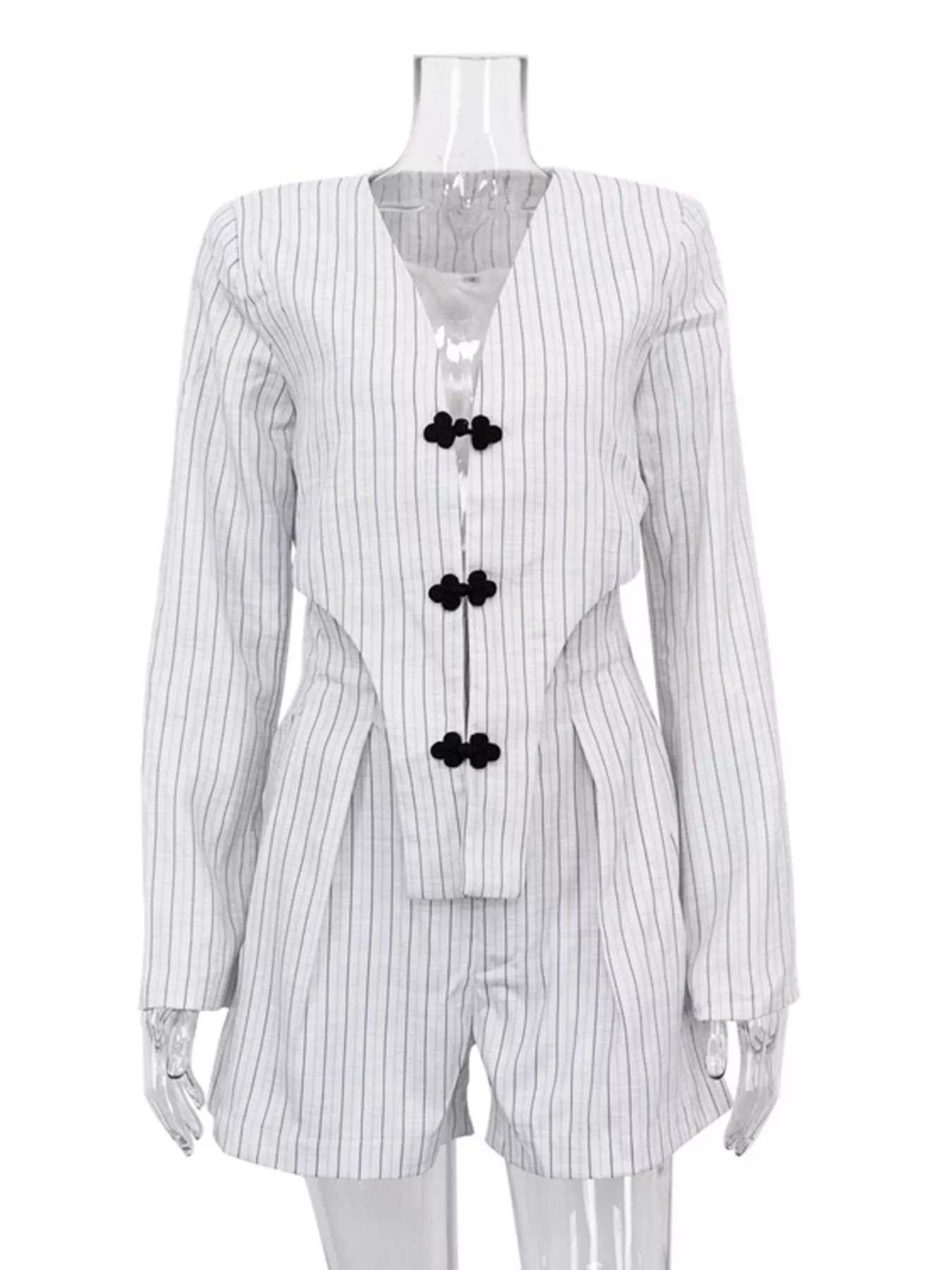 Pinstripe Cropped Blazer and Pleated Shorts Set