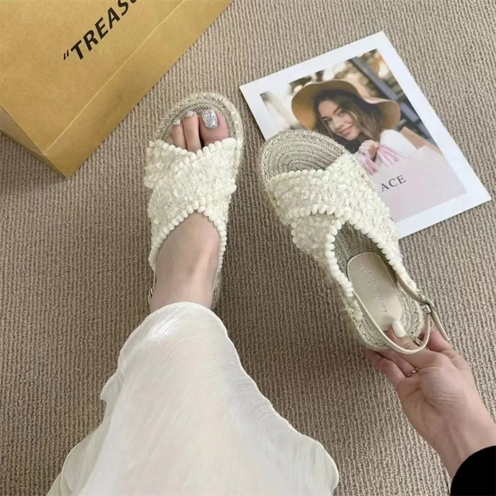 Sequin Open Toe Platform Sandals