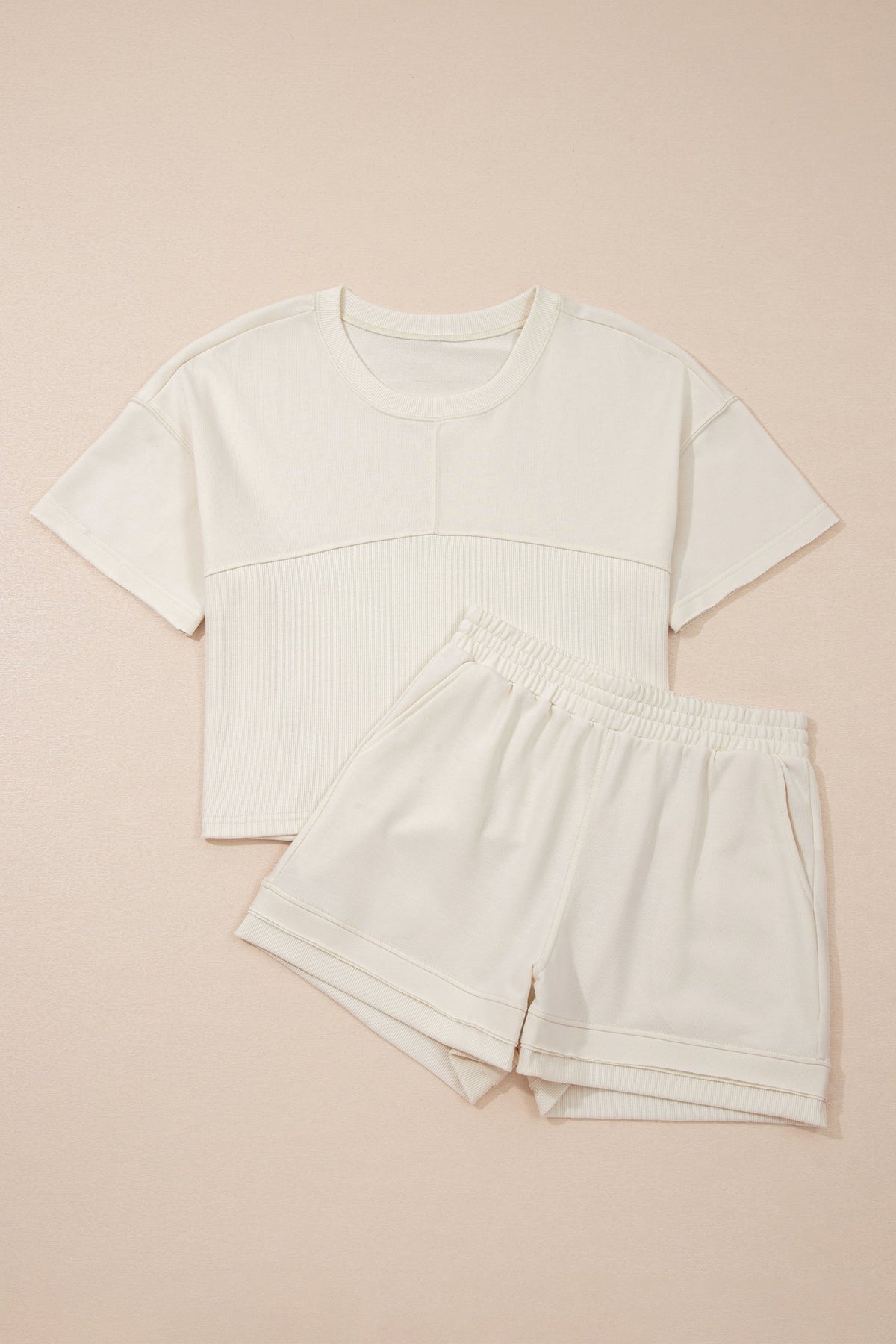 Solid Textured Raw Edge Top and Short Set