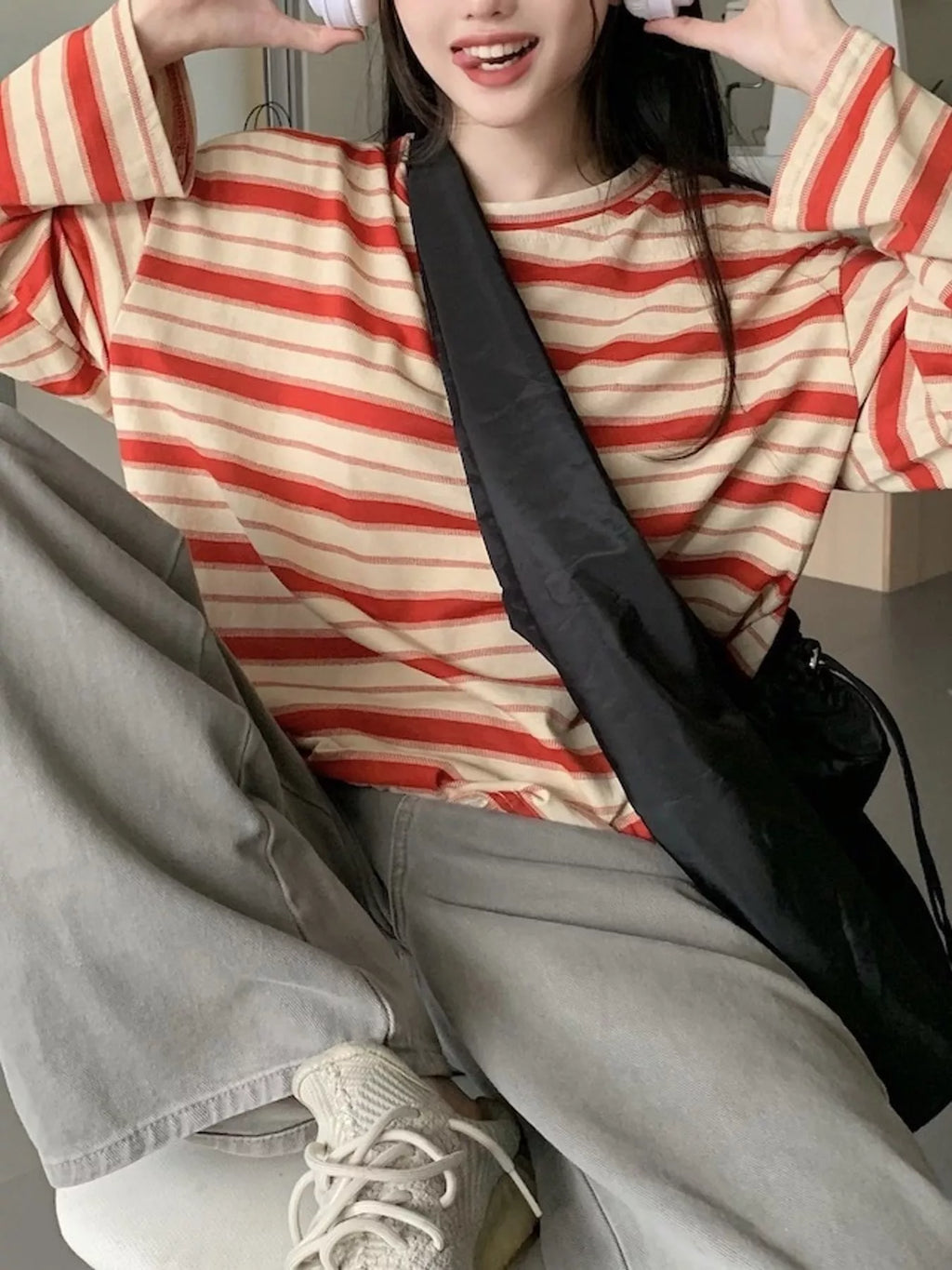 Oversized Striped Crew Neck T-Shirt