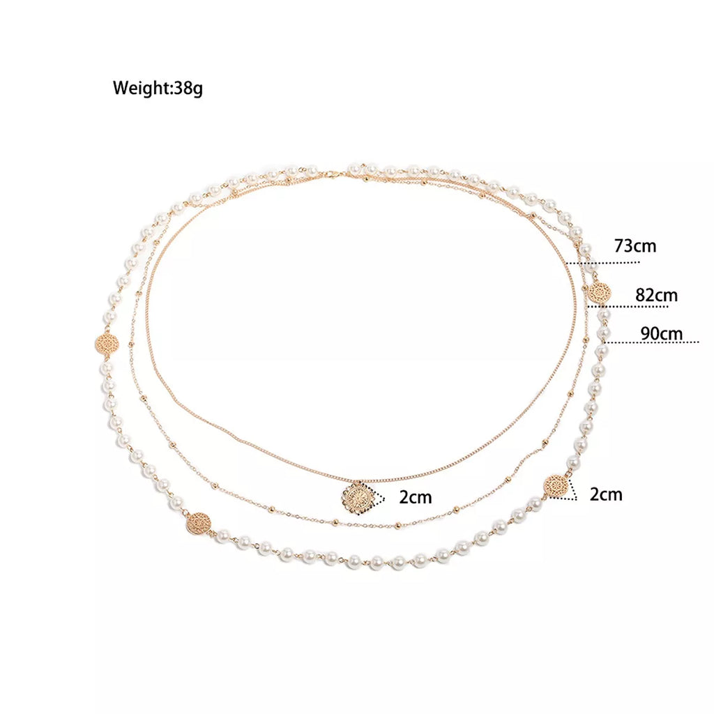 Multi-Layered Pearl and Coin Pendant Necklace