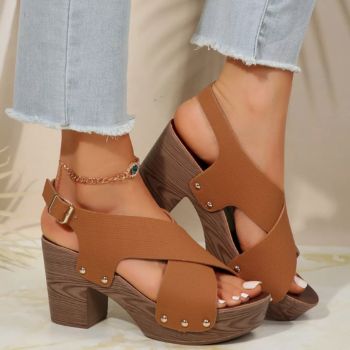 Crisscross Block Heels Sandals
