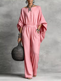 Full Size Boat Neck Batwing Sleeve Wide-Leg Jumpsuit Plus Size