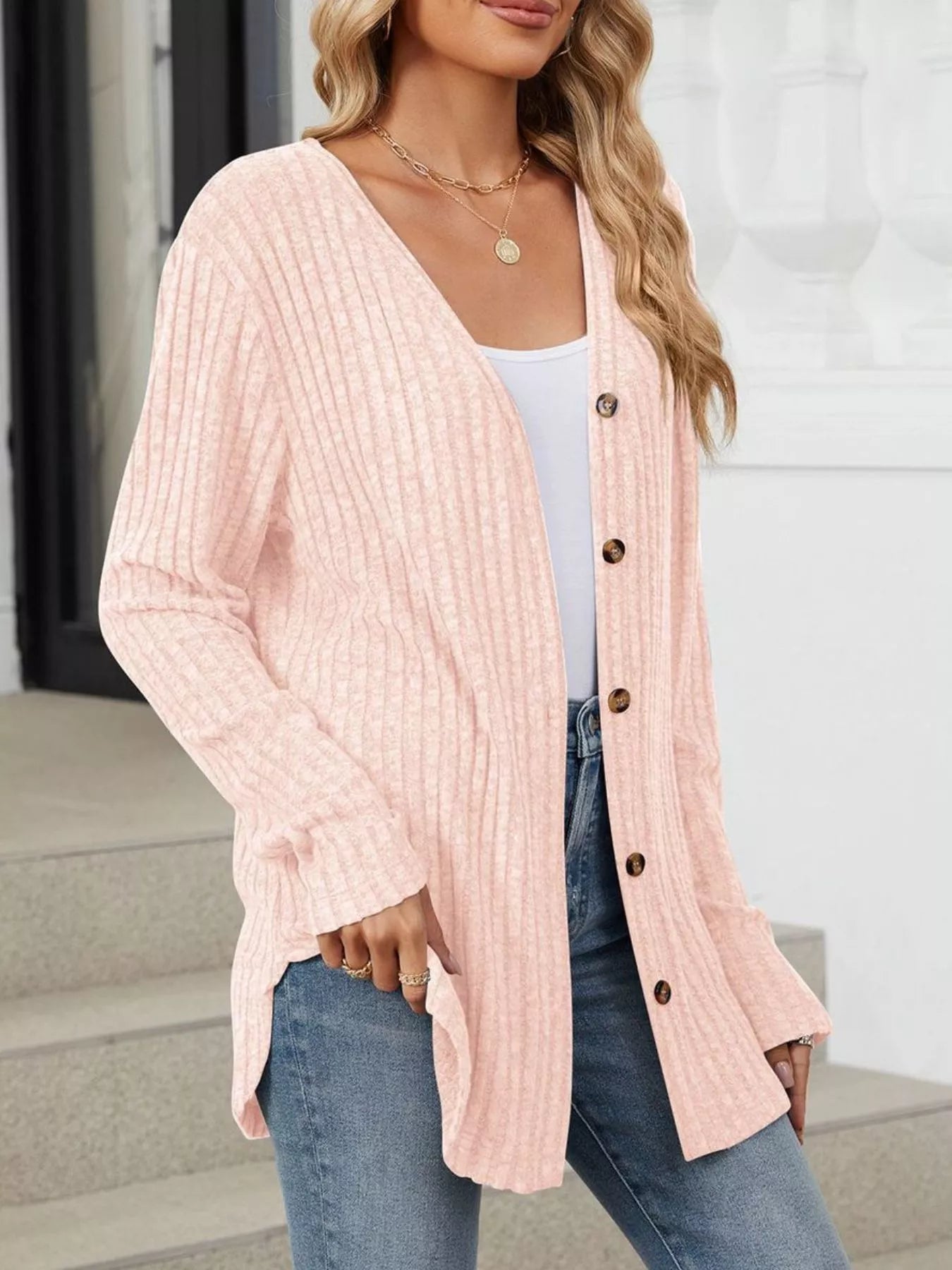 Ribbed Button-Up Cardigan