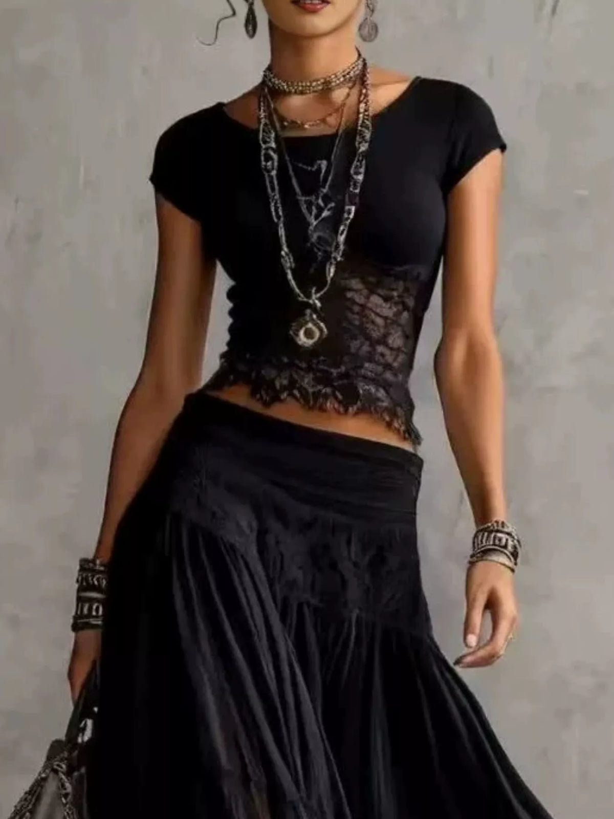 Lace Slim Fit Top and Maxi Skirt Set