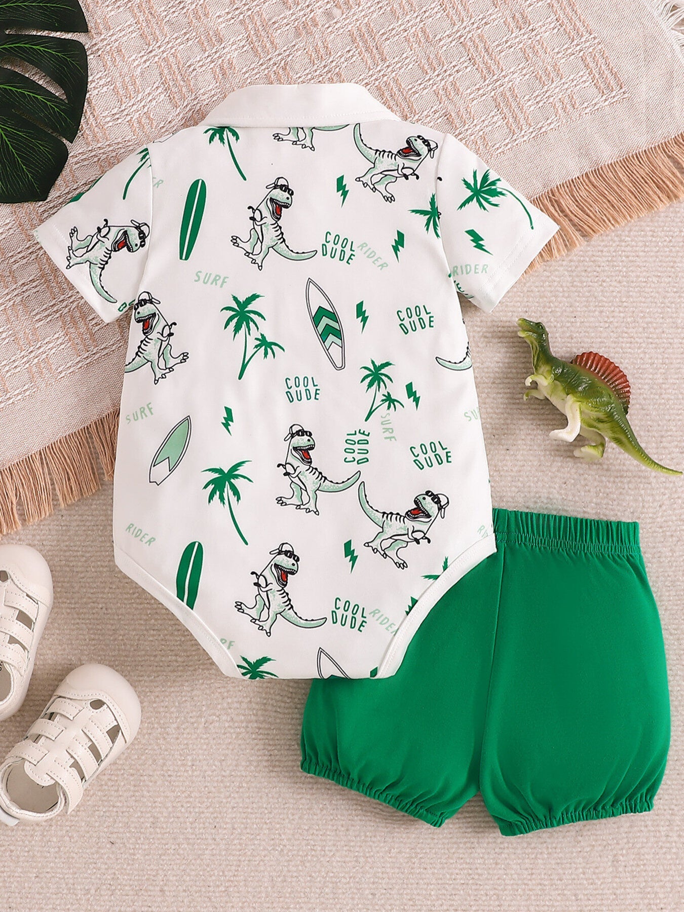 Children's Dinosaur Print Polo Bodysuit & Shorts Set