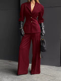 Single-Breasted Blazer and Wide-Leg Pants Set