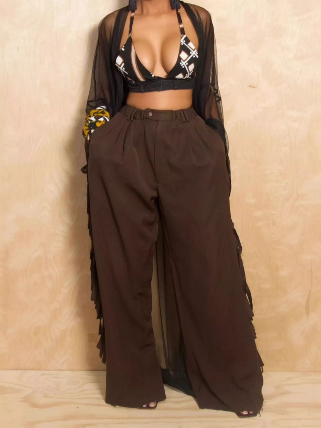 Wide-Leg Pants with Fringed Details