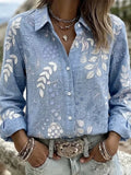 Full Size Leaf Embroidered Button-Down Shirt Plus Size
