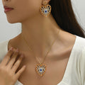 2026 New Love Diamond-encrusted Hip-hop Style Necklace Earrings Suit Angel's Eye Niche Earrings All-match Clavicle Chain