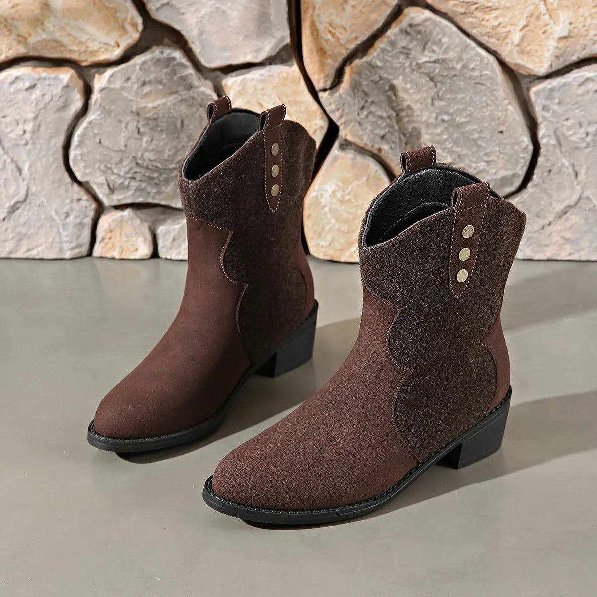 Round Toe Block Heels Boots