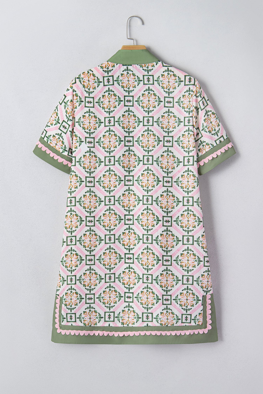 Multicolour Boho Geometric Flower Print Short Sleeve Loose Mini Dress
