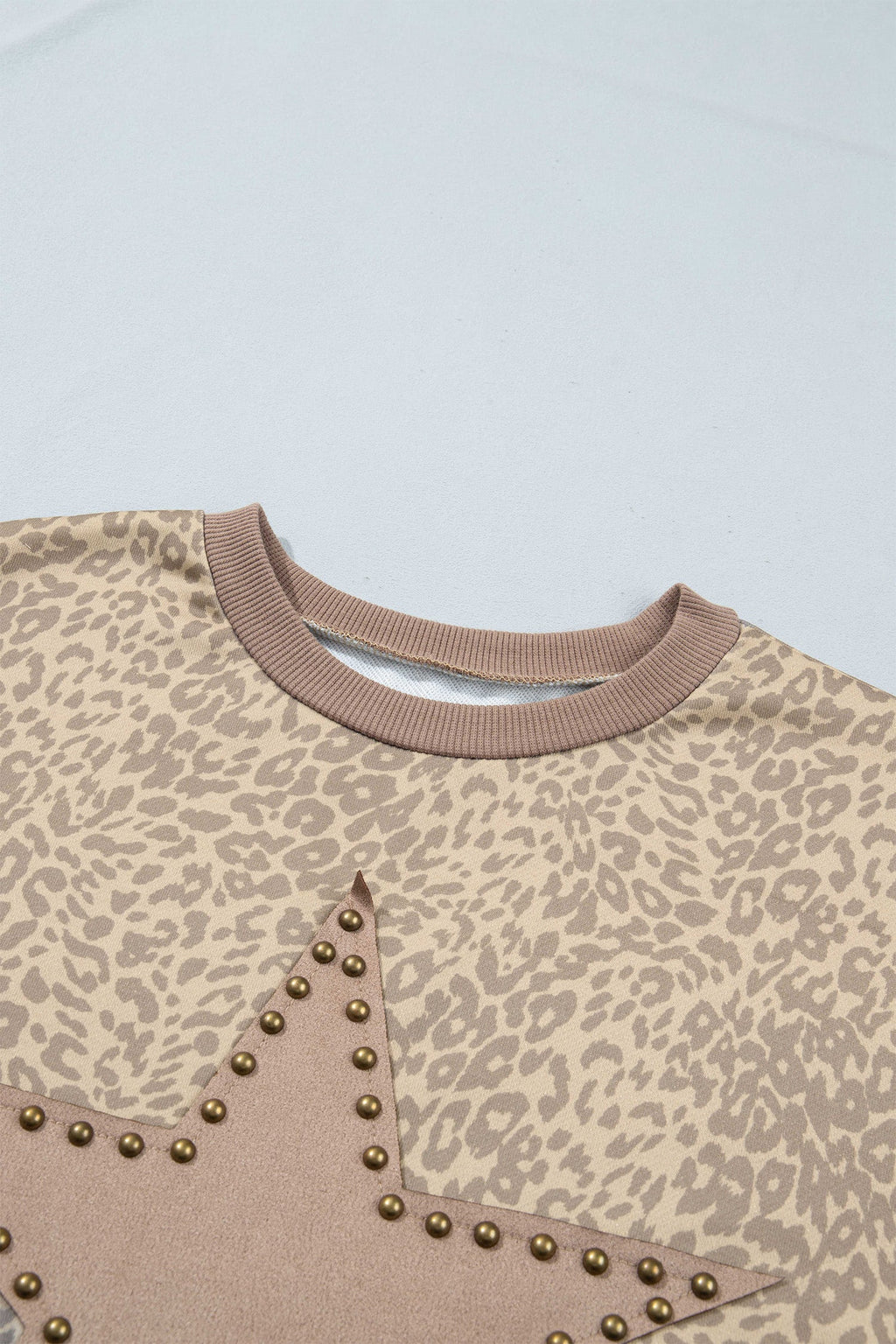 Khaki Leopard Star Print Long Sleeve Loose Casual Two Piece Pants Set
