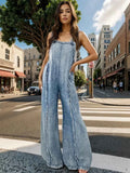 Wide Leg Denim Overalls with Adjustable Straps