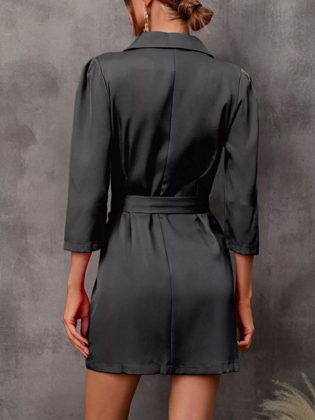 Double-Breasted Blazer Dress with Embellished Belt