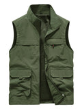 Men's Plus Size Multi-Pocket Zip Up Vest