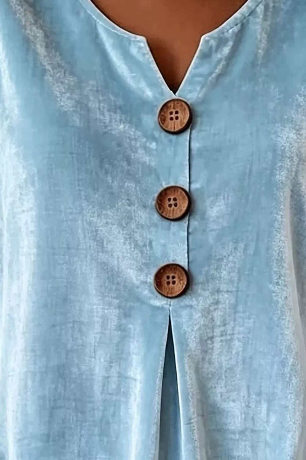 Full Size Velvet Button Decor Blouse with Ruffled Cuffs Plus Size